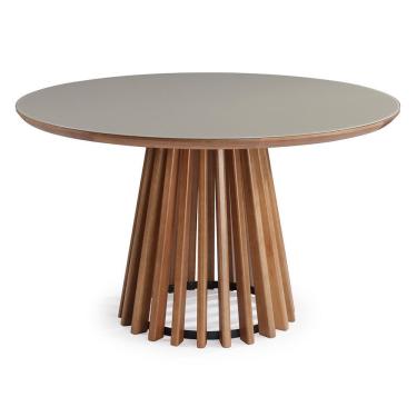 Imagem de Mesa de Jantar Michigan 4 Lugares Redonda com Tampo de Vidro 130CM Amadeirado Espaço Casa & Jardim