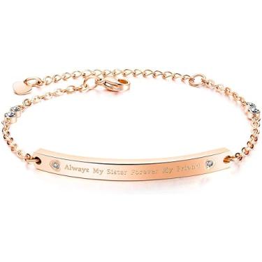 Imagem de Pulseira da amizade tornozeleira para BFF Bestie Sister Best Friend, Always My Sister Forever My Friend, joia inspiradora presente para aniversário, feriado, cerimônia de formatura, Dourado, G