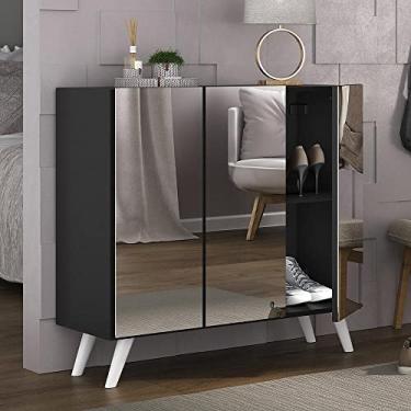 Imagem de Sapateira Retrô com Espelho 3 Portas Nina Multimóveis Mp6022 Preta/branca