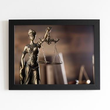 Imagem de Balança Justiça Têmis Direito Quadro Moldura Preta 60x40cm