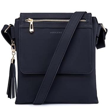 Imagem de Roulens Bolsa tiracolo leve, média, compartimento duplo, bolsa de ombro para mulheres com borla, Preto, Medium