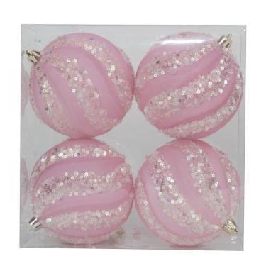 Imagem de Jogo C/4 Peças Bolas Listra Glitter Rosa Claro 10cm 1019214