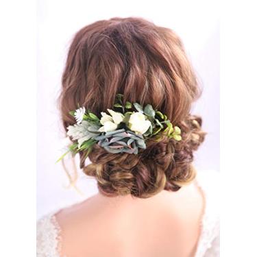 Imagem de Kercisbeauty Pente de cabelo floral azul claro para noivas, noivas, noivas, noivas, noivas, bandanas de cabeça para meninas vestido de formatura