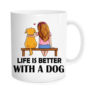 Imagem de Caneca de café engraçada – Life Is Better With A Dog – Caneca para amantes de cães de cachorro com canecas de café para homens e mulheres, Copo de Natal – Caneca com 295 ml