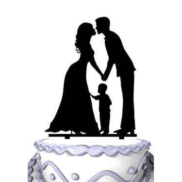 Imagem de Meijiafei Bride and Groom with Little Boy - Topper Happy Family Cake Topper Anniversary Day Cake Topper