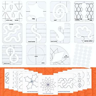 Imagem de Réguas e modelos para quilting de movimento livre – Conjunto de 11 modelos de acolchoado para materiais de estofamento de máquina, incluindo instruções para conjunto de modelos de movimento livre, rég