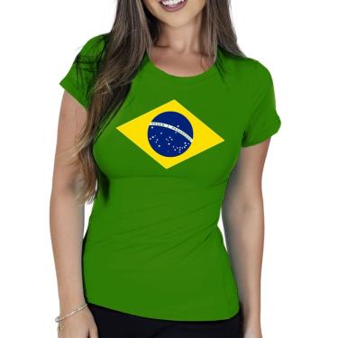 Camiseta Brasil Feminina Verde Com Brilho Bandeira Copa - R$ 39,94