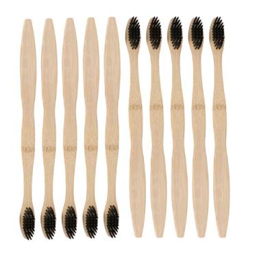 Imagem de SOLUSTRE Escovas de dentes de bambu (pacote com 10) Escova de dentes para adultos de cerdas macias | Ecológica, Escova de dentes de bambu natural - Biodegradável, Compoestável e ecológica