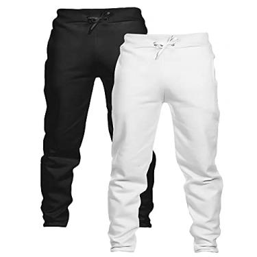 Imagem de KIT 2 Calças Masculina Moletom Conforto Corrida Skinny - Preto/Branco - GG