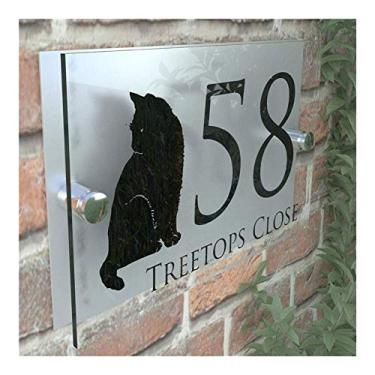 Imagem de Números de casas Placas de números de casas Números de casas Placa de sinalização de casa moderna decorativa com gato