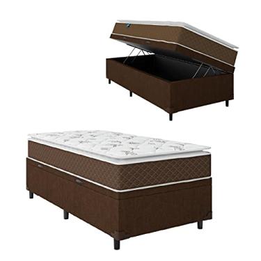 Imagem de Cama Box Baú Solteiro Colchão Molas Ensacadas Pillow Top Martino 88x188x66cm Marrom/branco Umaflex - Suporta até 120kg por Pessoa