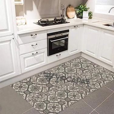 Imagem de Tapete Cozinha Emborrachado Antiderrapente Kit 3 Peças Azulejo Cinza