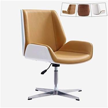 Imagem de Cadeira De Mesa De Escritório Moderna De Meados Do Século Com Estofamento De Couro, Cadeira Giratória Sem Braços De Altura Ajustável, Cadeiras Executivas Com Encosto Médio, Pernas De Aço Inoxidáve