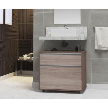 Imagem de Gabinete para Banheiro com Rodízio 60cm 2 Gavetas Safira Inferior Contarini Ciliegio