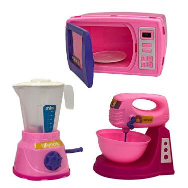 Imagem de Kit Infantil Mini Confeitaria com Liquidificador, Batedeira e Micro-ondas Brinquedo