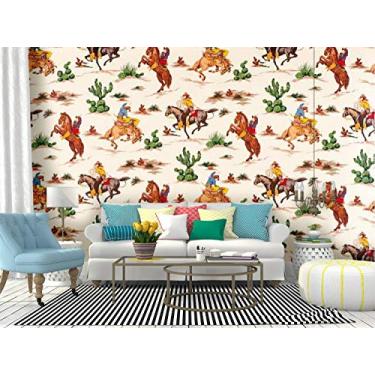 Imagem de RECETHROWS Mural de parede Cactus Cowboys Tecido Vintage Papel de Parede Papel de Parede Autoadesivo Papel de Parede Grande Adesivo de Parede Removível Vinil Rolo Prateleira Papel Decoração de Casa