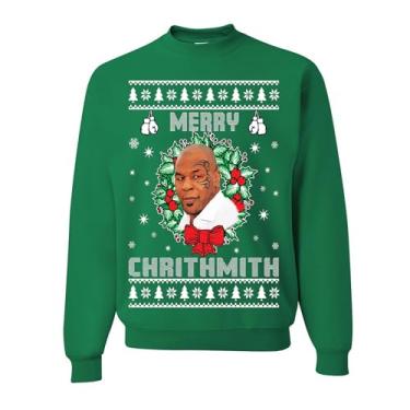 Imagem de wild custom apparel Kith Me Under The Mithletoe Tyson Lisp Ugly Christmas Suéter masculino gola redonda, Kelly Green-Merry Chrithmith-2, P