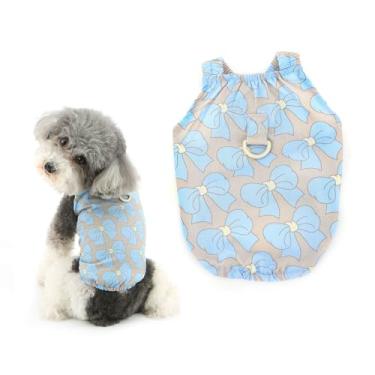 Imagem de Ranphy Camisa de cachorro pequeno com estampa de laço, linda camiseta macia para animais de estimação, respirável, para primavera, verão, colete elástico para gatos chihuahua yorkie, azul, GG