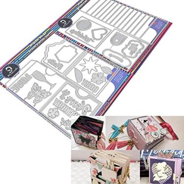 Imagem de Alinacutle Recorte de metal do miniálbum, tamanho 7,8 x 7,8 cm, recortes de metal para artesanato, álbum feito à mão, planejador faça-você-mesmo, corte de álbuns, modelo de perfuração de metal para cartão DIY