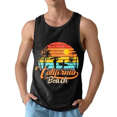 Imagem de Fiodrimy Camiseta regata masculina sem mangas de praia para homens, camisetas estampadas 3D da moda, camiseta para academia, treino, absorção de umidade, Pôr do sol, GG