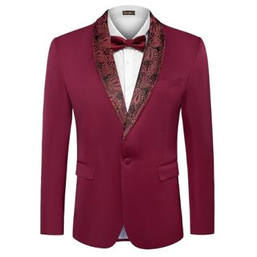 Imagem de Casaco esportivo masculino com gola xale, casual, com um botão, jaqueta de negócios, Vinho tinto, X-Large