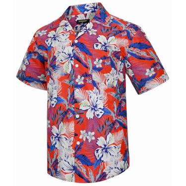 Imagem de Camisa masculina havaiana manga curta botão para praia tropical 100% algodão verão casual férias floral Aloha camisa, R1-1, G