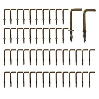Imagem de Hitefu 40 ganchos de parafuso em forma de L, ganchos de parafuso autorroscantes de latão antigo de 2,5 cm, ganchos de ângulo reto de aço carbono em 7 formas