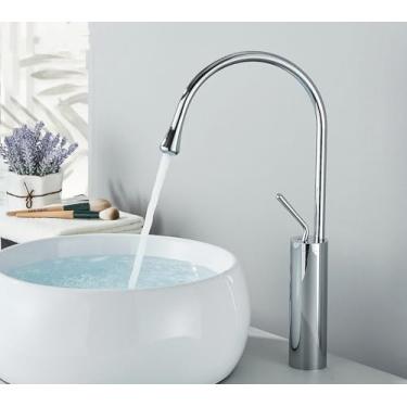 Imagem de Torneira pia de banheiro de ouro escovado, alavanca única, 360 bico, misturador de latão frio, pia de água para cozinha, altura cromada