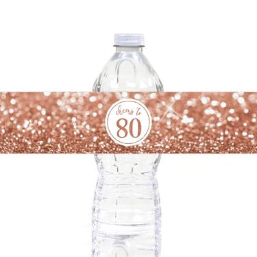 Imagem de Andaz Press Etiquetas adesivas de garrafa de água Glitzy Faux Rose Gold Glitzy, Cheers to 80 Years, 80º Aniversário ou Aniversário, Pacote com 20