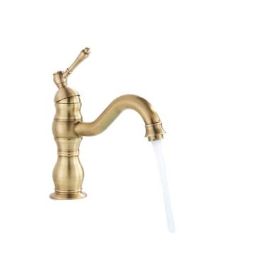 Imagem de Torneira de banheiro de latão antigo, torneira de pia montada no deck, misturador quente e frio, torneira de pia, coluna de água, estilo alto e curto, latão antigo, curto