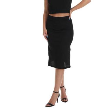 Imagem de Saia Midi Tubinho com Fenda Verão Preto - Fristyle, M, Preto, Feminino
