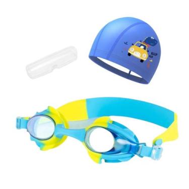 Imagem de Kit Óculos Natação Com Estojo e Touca Infantil Desenhos Coleção Peixin