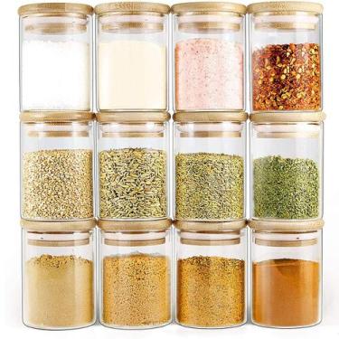 Imagem de Kit Potes De Vidro Hermético 110ml Tampa De Bambu 12 Peças - Offerbest