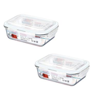 Imagem de kit 2 Pote Vidro Hermético Marmita Tampa Plástico 640ml  - Wellmix, Po