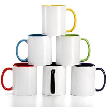 Imagem de AVLA Pacote com 6 canecas de sublimação de porcelana, copos de 350 ml com alças, conjuntos de canecas de café de cerâmica revestidas faça você mesmo para cappuccino, chá, leite, latte, chocolate quente, micro-ondas e lava-louças