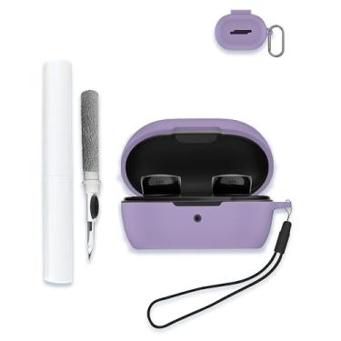 Imagem de Capa para fones de ouvido Bose QuietComfort sem fio com cancelamento de ruído 2024, WUNIAKSoft silicone protetor portátil resistente a arranhões com kit de limpeza, mosquetão e cordão, roxo