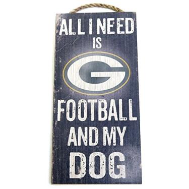 Imagem de Green Bay Packers, decoração de parede, placa para cães, NFL, "All I Need Is Packers Football and My Dog"