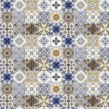 Imagem de Papel Parede Azulejo Tons Branco E Azul Autocolante Cozinha