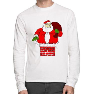 Imagem de Camiseta Algodão Papai Noel Chaminé Manga Longa - Foca na Moda, Branco