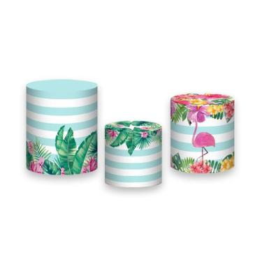 Imagem de Trio De Capa Cilindro - Flamingo Folhagens Tropical 004 - Via Cores