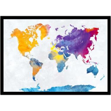 Imagem de Quadro Decorativo Mapa-Múndi Artístico Continentes Geografia Sala Escr