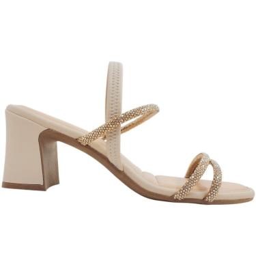 Imagem de Sandália Feminina Casual Dia a Dia Passeio Trabalho com Strass Salto Grosso Médio Conforto Mississipi Mc414