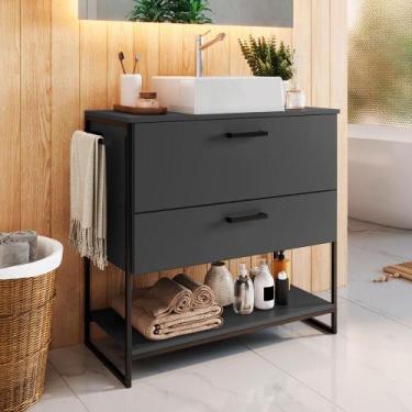 Imagem de Gabinete Para Banheiro Com Porta Basculante e Cuba 80 cm - Placa e Pon