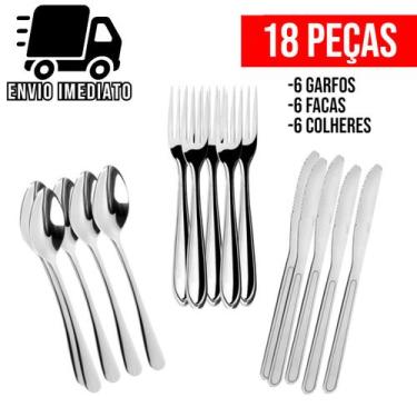 Imagem de Jogo de Talheres 18 36 e 72 Peças Garfo Faca e Colher para Cozinha Aço