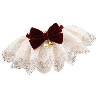 Imagem de Babador de Renda Fofo para Cães e Gatos – Colar Elegante de Veludo Com Gravata Borboleta para Babar e Cuidados Com Animais de Estimação na Moda (S)