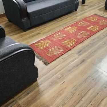 Imagem de Tapete Kilim feito à mão de lã de juta de lã com estampa de folha, tapete de juta de lã tecido à mão, tapete de decoração boho, tapete de juta kilim, tapete de trama plana, tapete boêmio (2x10)