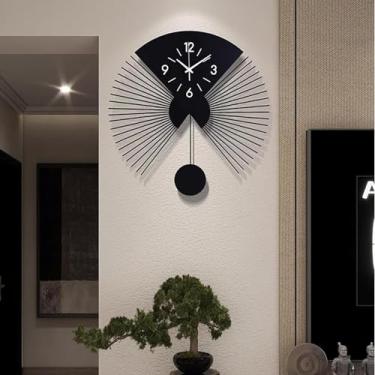 Imagem de Relógios de parede de metal para decoração de casa, relógio de pêndulo moderno silencioso sem tique-taque operado por bateria, Horloge Murale grande arte em forma de leque decorativo para sala de