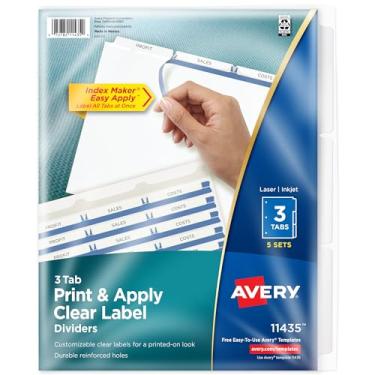 Imagem de Divisórias de etiquetas transparentes Avery Index Maker, 3 abas, Branco, 5 Sets
