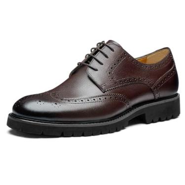 Imagem de Jepsengord Sapato social masculino Wingtip couro bovino genuíno Oxfords com sapatos Brogue Derby para casamentos, negócios, ocasiões comemorativas, Borgonha, 40