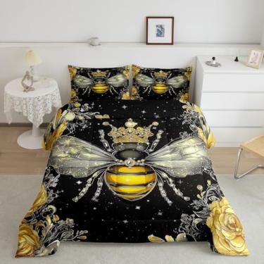 Imagem de Castle Fairy Conjunto de edredom Queen com estampa de glitter de diamante (sem diamantes), conjunto de cama de microfibra super macia para homens e adultos, conjunto de edredom decorativo com flores